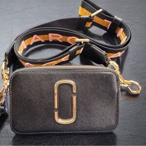 Marc Jacobs Black and Gold Crossbody Bag with Adjustable Strap